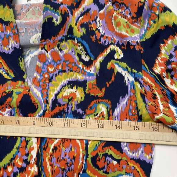 Tracy Negoshian Small Dress Blue Orange Paisley Game Day Stretch 3/4 Sleeve NWT - Picture 8 of 10